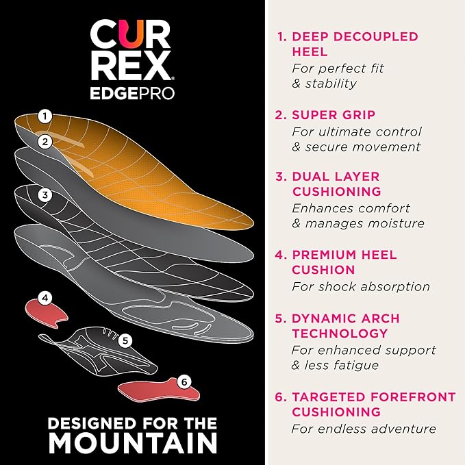 CURREX EdgePro Thermo Regulating Ski Boot Insoles for Snowboarding, Skiing, & Winter Sports ??Ski Boot Inserts with Shock Absorbing Cushioning ??for Men & Women ??Medium Arch, Medium Size