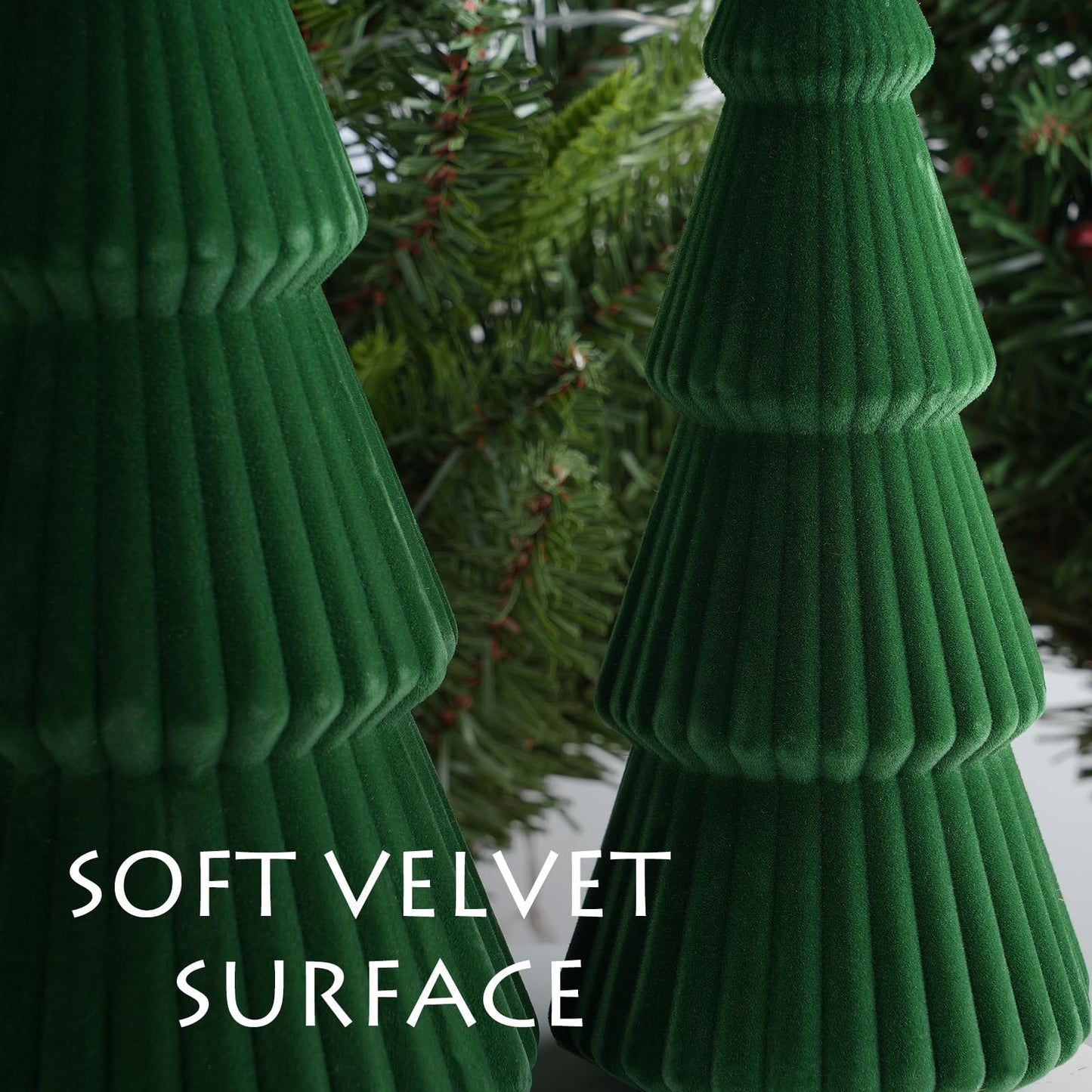 KEASKELL 3pc Dark Green Velvet Christmas Tree Decorations Set