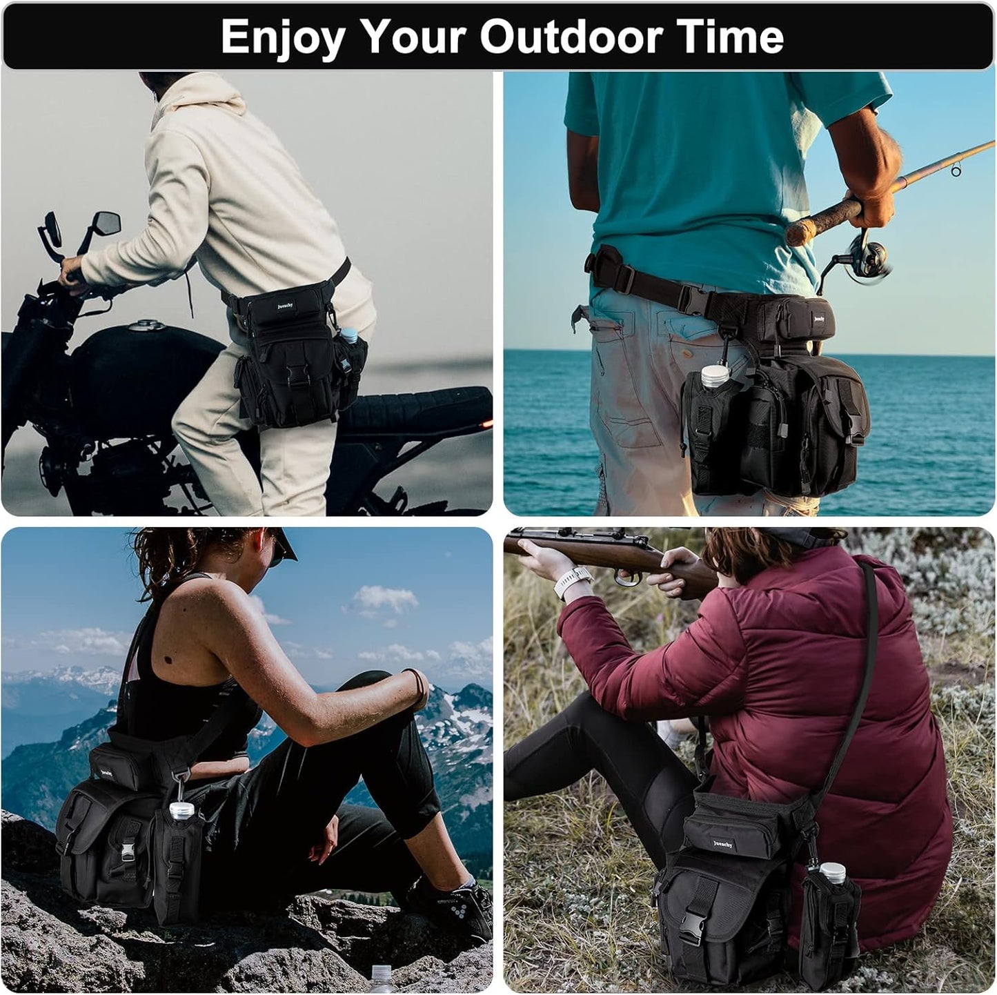 Jueachy Drop Leg Bag(Black)+Tactical Molle Pouch Admin Bag(Black)