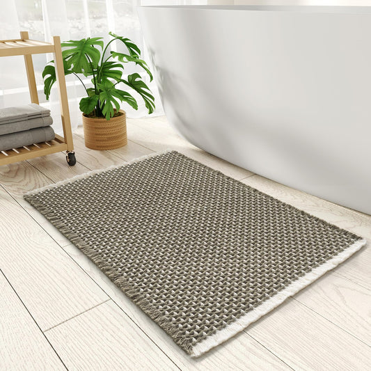 PADOOR Checkered Bath Mat Super Absorbent Non Slip 18x30 Green & Cream