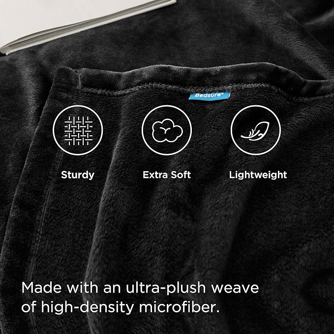 Bedsure Fleece Throw Blanket for Couch Black - Lightweight Plush Fuzzy Cozy Soft Blankets and Throws for Sofa, 50x60 inches