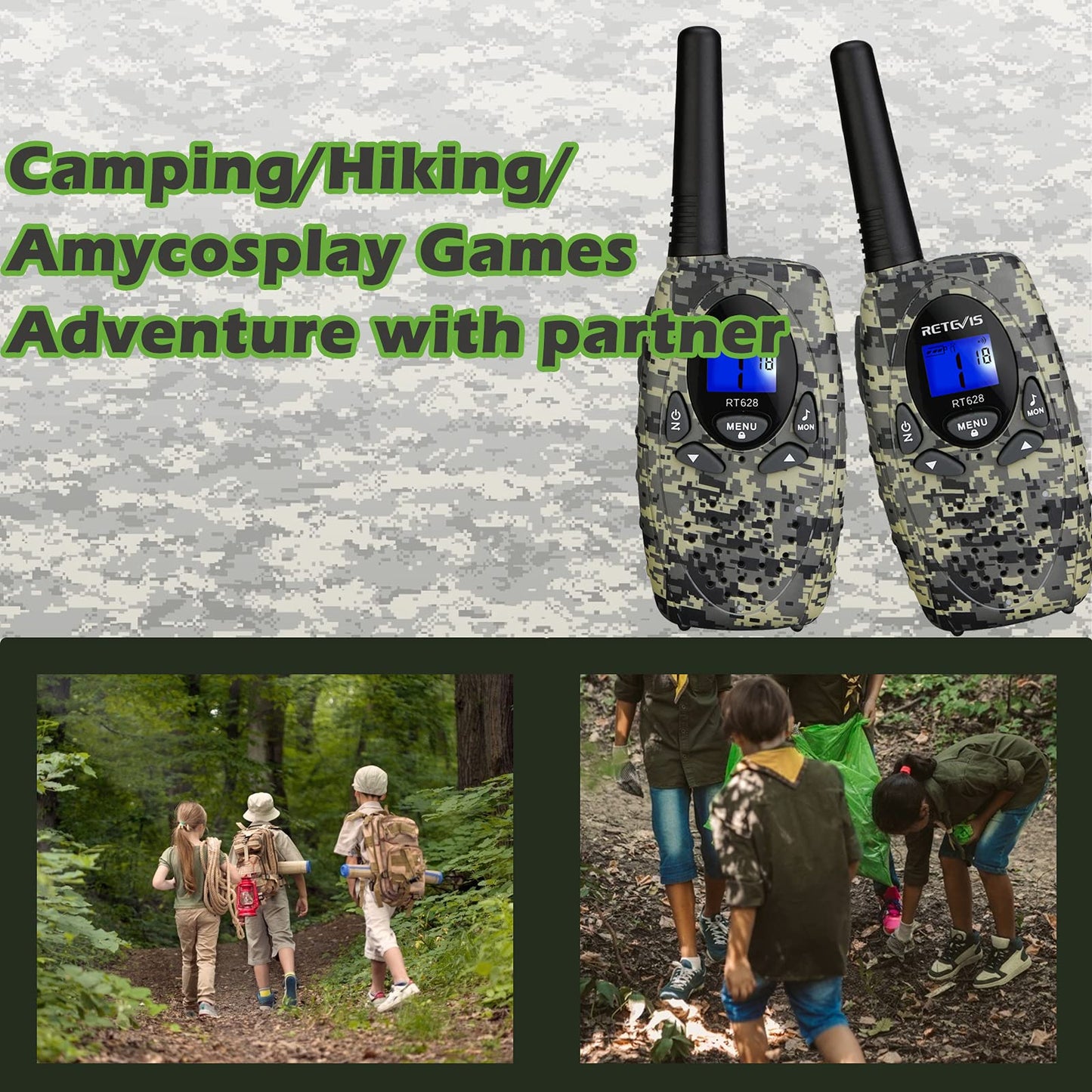 Retevis RT628 Rechargeable Walkie Talkies for Kids, 22 Channels 2 Way Radio with Backlit LCD Screen VOX, Kids Toys for 6-12 Years Old Boys Girls Birthday Gift, Indoor Outdoor Adventure(Red, 2 Pack)