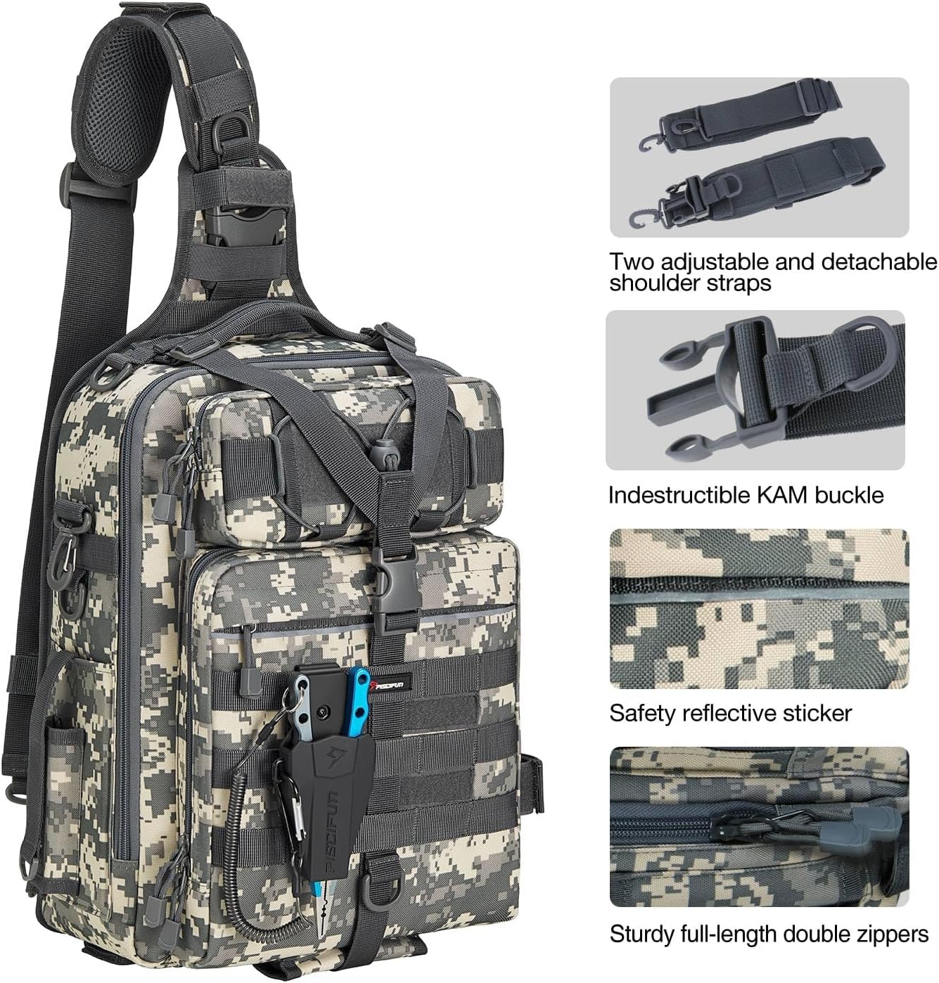 Piscifun Fishing Backpack with Rod Holder, Lightweight Sling Bag Storge Gear and Equipment