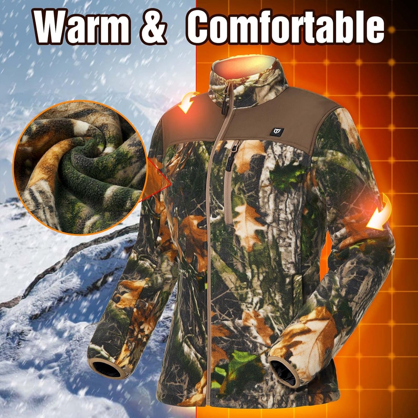 TIDEWE Women’s Heated Jacket Fleece with Battery Pack, Rechargeable Coat for Hunting (Black, Camo, Size S-XXL)