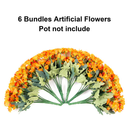 INSPRING Daisy Artificial Outdoor Silk Flowers 6 Bundles Orange UV Resistant