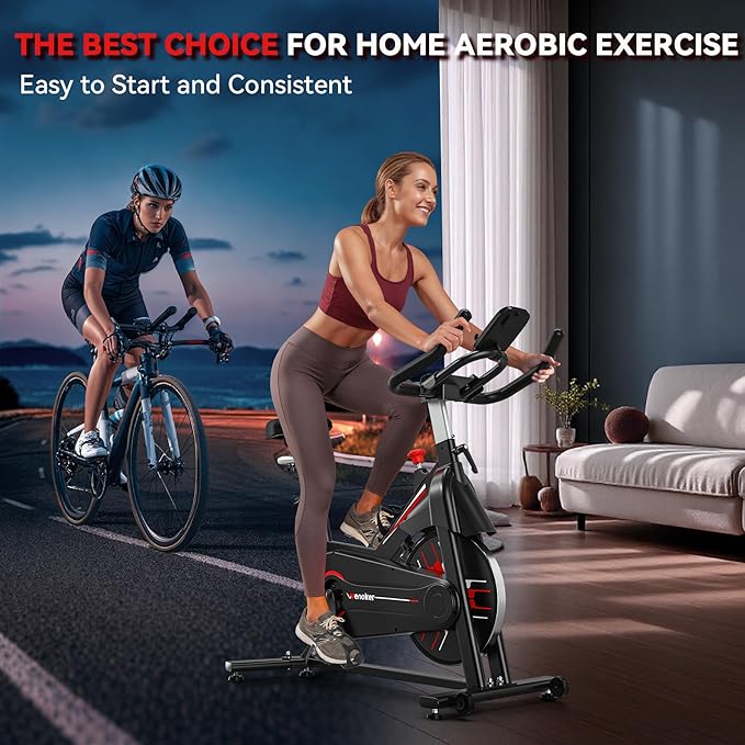 Exercise Bike, WENOKER Stationary Bike for Home, Indoor Bike with Whisper Quiet, Heavy Flywheel and Upgraded Digital Display