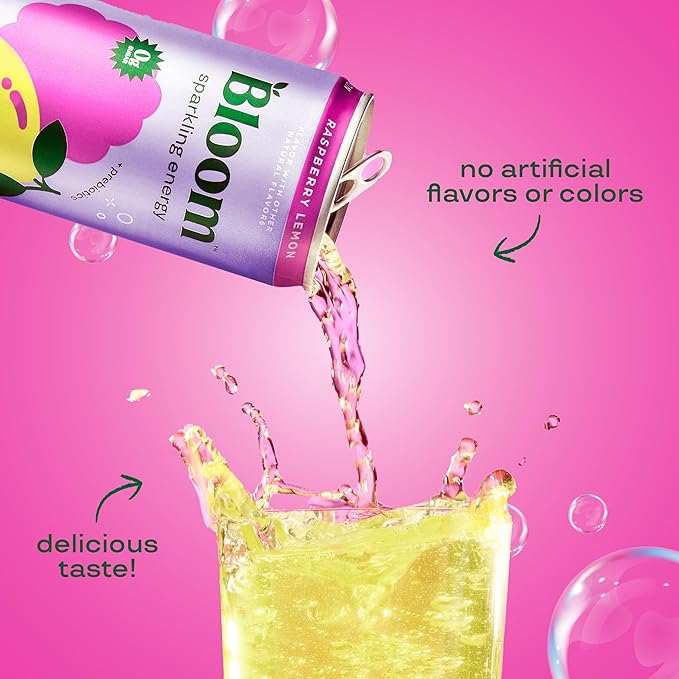 Bloom Nutrition Sparkling Energy Drink - Variety Pack - Natural Caffeine, Zero Sugar, 180mg Caffeine - Antioxidant-Rich with Green Coffee Bean, Green Tea Extract, Prebiotics - 12oz 24 Pack