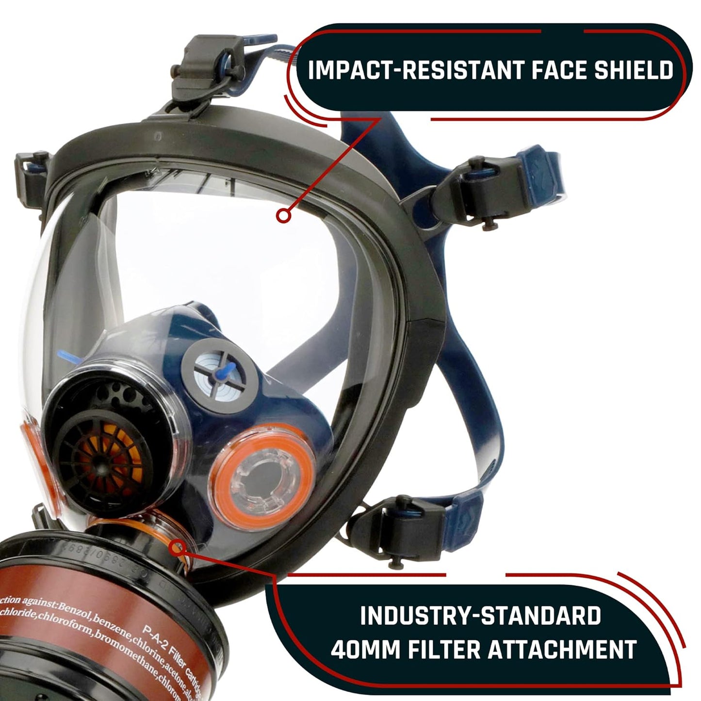 ST-100X Inferno Red Mirrored Survival & Tactical Full Face Respirator with P-D-1 Single 40mm Carbon Activated Charcoal Filter Canister