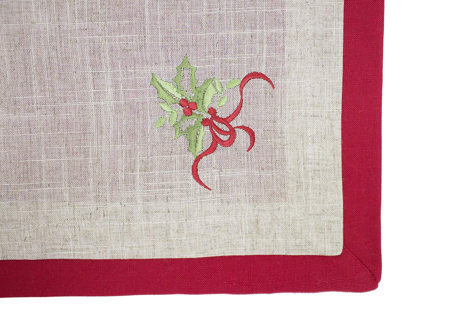 Fennco Styles Embroidered Holly Christmas Tree Double-Layer Holiday Tablecloth