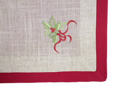 Fennco Styles Embroidered Holly Christmas Tree Double-Layer Holiday Tablecloth