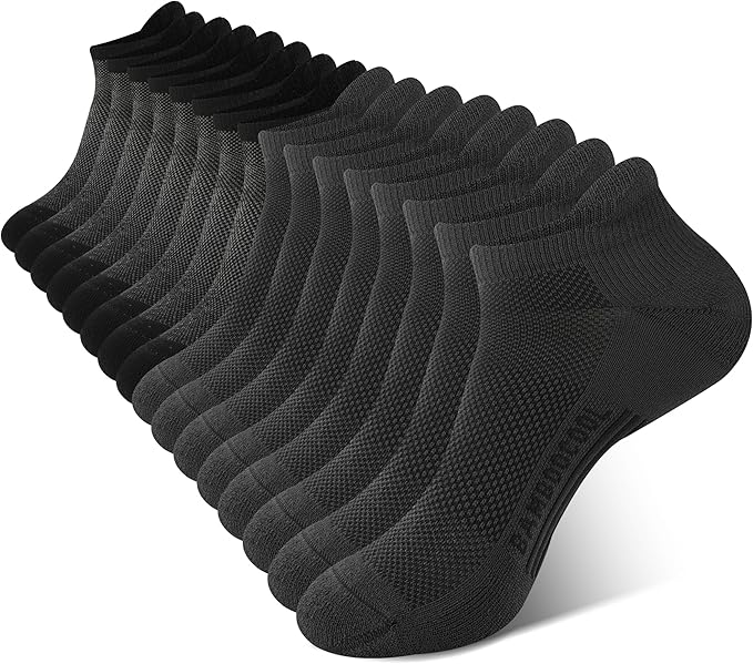 BAMBOO COOL Men's Ankle Socks Athletic Cushioned Moisture Wicking, Running Socks Arch Support Breathable, Heel Tab 8 Pack