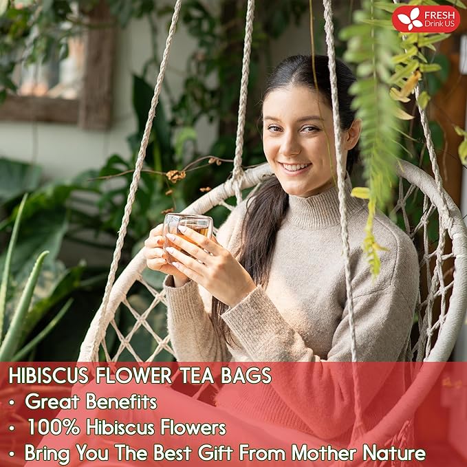 FreshDrinkUS Premium 40 Hibiscus Tea Bags, 100% Natural, Pure Hibiscus, Loose Flower Herbal Tea. No Sugar, No Caffeine, No Gluten, Vegan