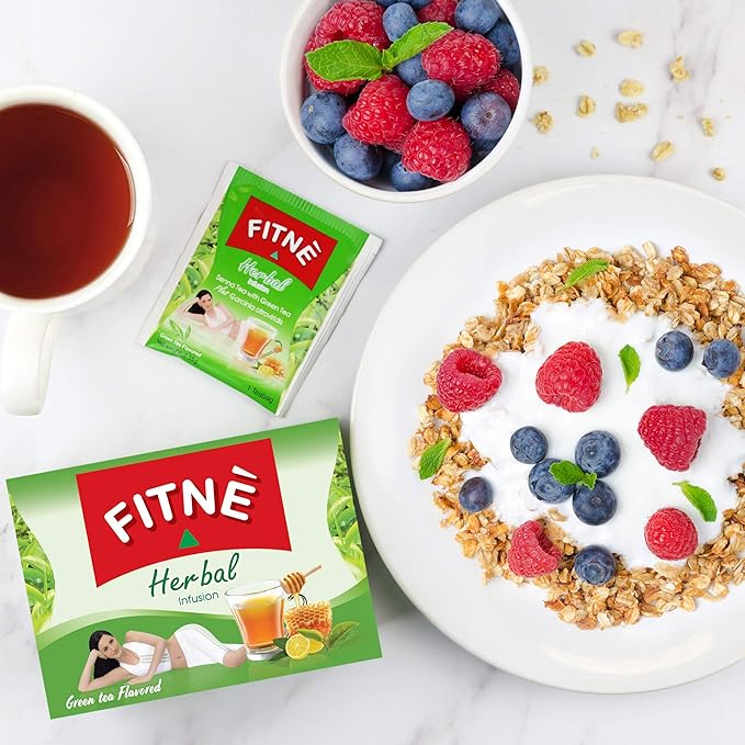 FITNE Green Tea Herbal Honey Lemon With Garcinia Senna Infusion Gentle Detox Cleanse High Antioxidant No Calories Stevia Sweetener, 15 Tea Bags