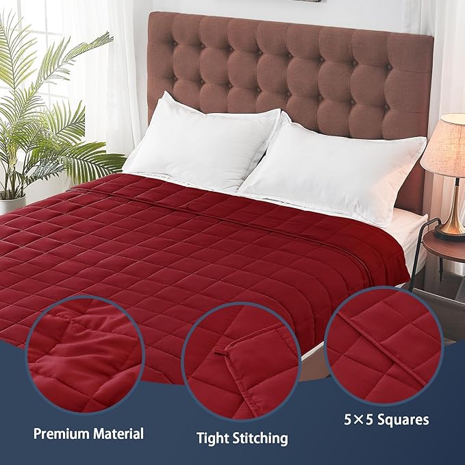 yescool Weighted Blanket for Adults (20 lbs, 88” x 104”, Red) Cooling Heavy Blanket for Sleeping Perfect for 190-210 lbs, Queen Size Breathable Blanket with Premium Glass Bead, Machine Washable