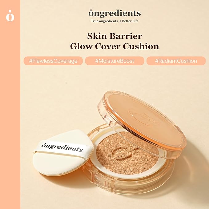 Skin Barrier Glow Cover Cushion, All-day Coverage, Glow Finish, Lightweight, Skincare-Like Texture, Non-cakey Makeup, Korean Cushion Foundation (#31N Sand, 0.49 oz)