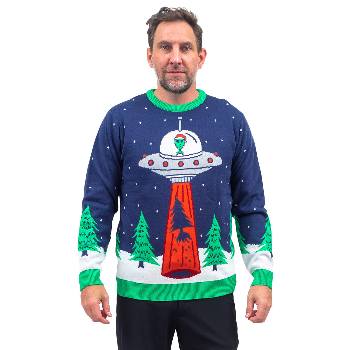 Flying Saucer Funny Tree Abduction Ugly Christmas Sweater