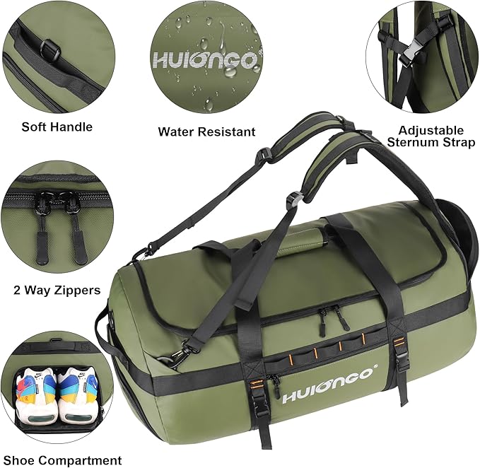 40L/60L/90L Large Waterproof Duffle Bag Backpack for Men, Mens Duffel Backpack Bags for Traveling, Heavy Duty (Green, 40L)