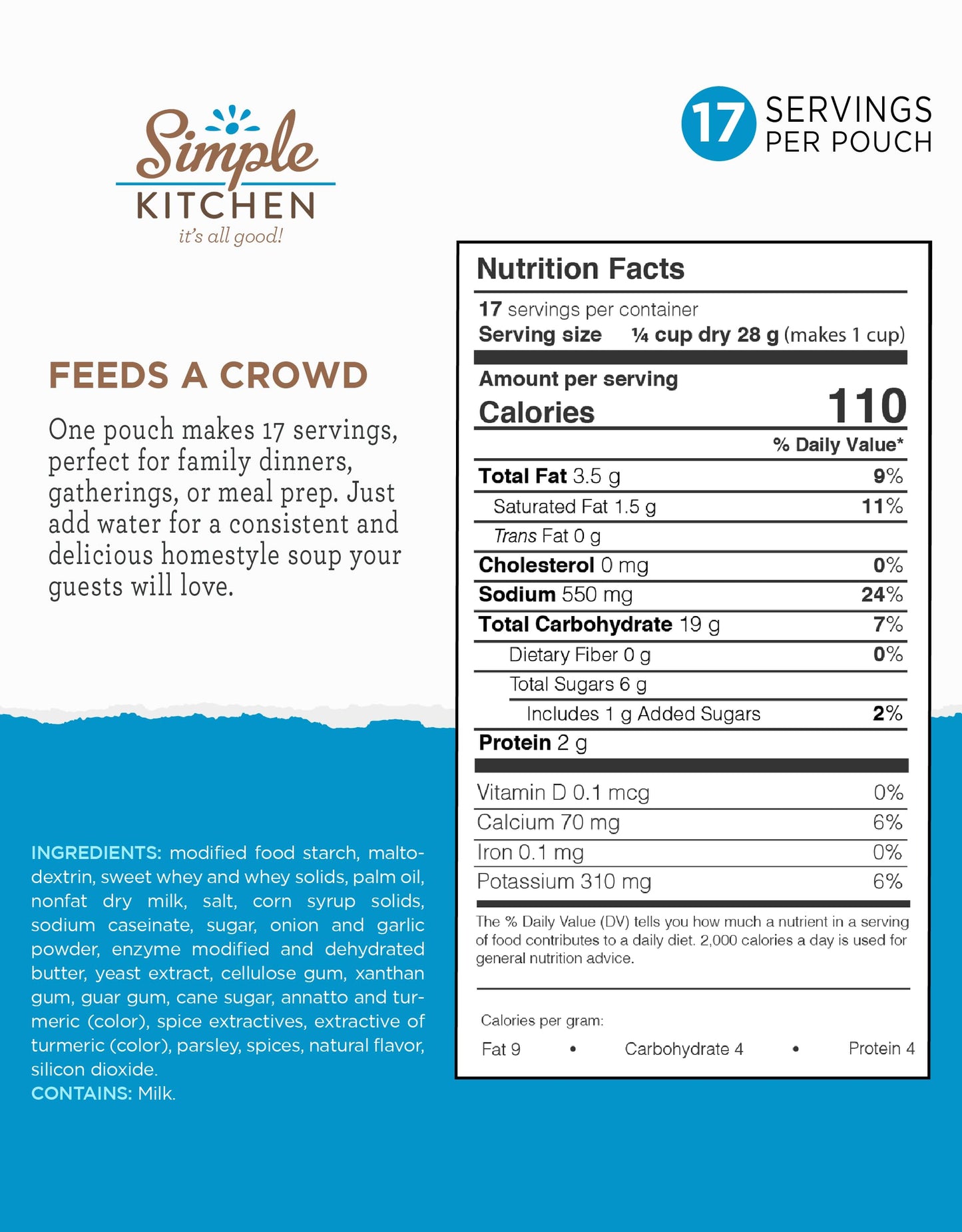 Simple Kitchen Garden Vegetable Soup Mix - 17 Servings for Meal Prep, Gluten Free, Vegetarian, Dehydrated & Freeze Dried Survival Food for Camping Meals, Backpacking & Hiking, Survival Kit, Pack of 4