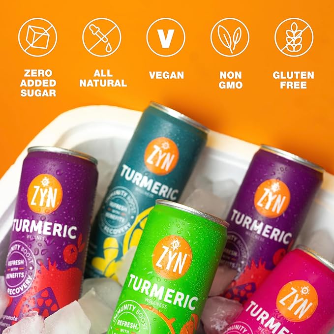 ZYN Turmeric Wellness Drink (24 Pack), Pomegranate Cranberry Flavored Turmeric Curcumin Drink with Black Pepper, No Added Sugar, Low Carb & Low Calorie Drink, Clean Alternative