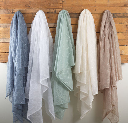Fennco Styles La Belle Epoque Stitched Sheer Tablecloth, 5 Colors (84"x84", White)