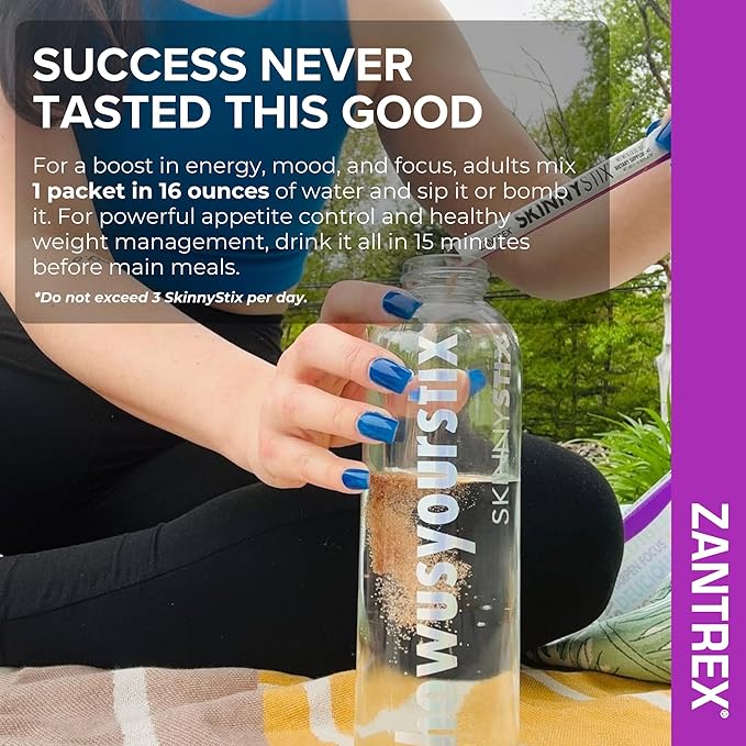 Zantrex SkinnyStix Energy Powder – Lose Weight, GLP-1, Appetite Suppressant, Boost Mood – 10 Calories – Yerba Mate, Coffee Bean – 30 Stix, Berry