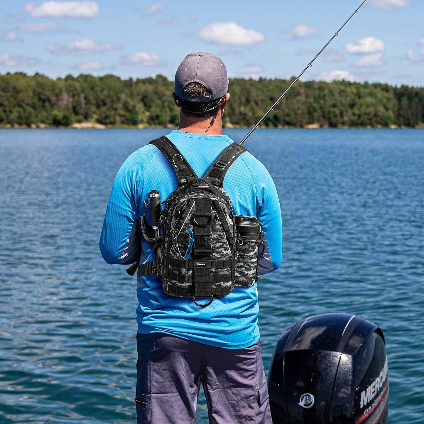 Piscifun Fishing Backpack with Rod Holder, Lightweight Sling Bag Storge Gear and Equipment