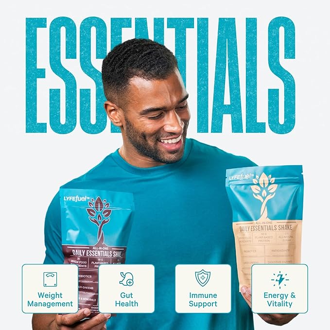 LyfeFuel All-in-One Essentials Nutrition Shake | Complete Meal Replacement Powder | 50+ Superfood Blend, 18g Plant- Based Protein - Vanilla, 24 Servings