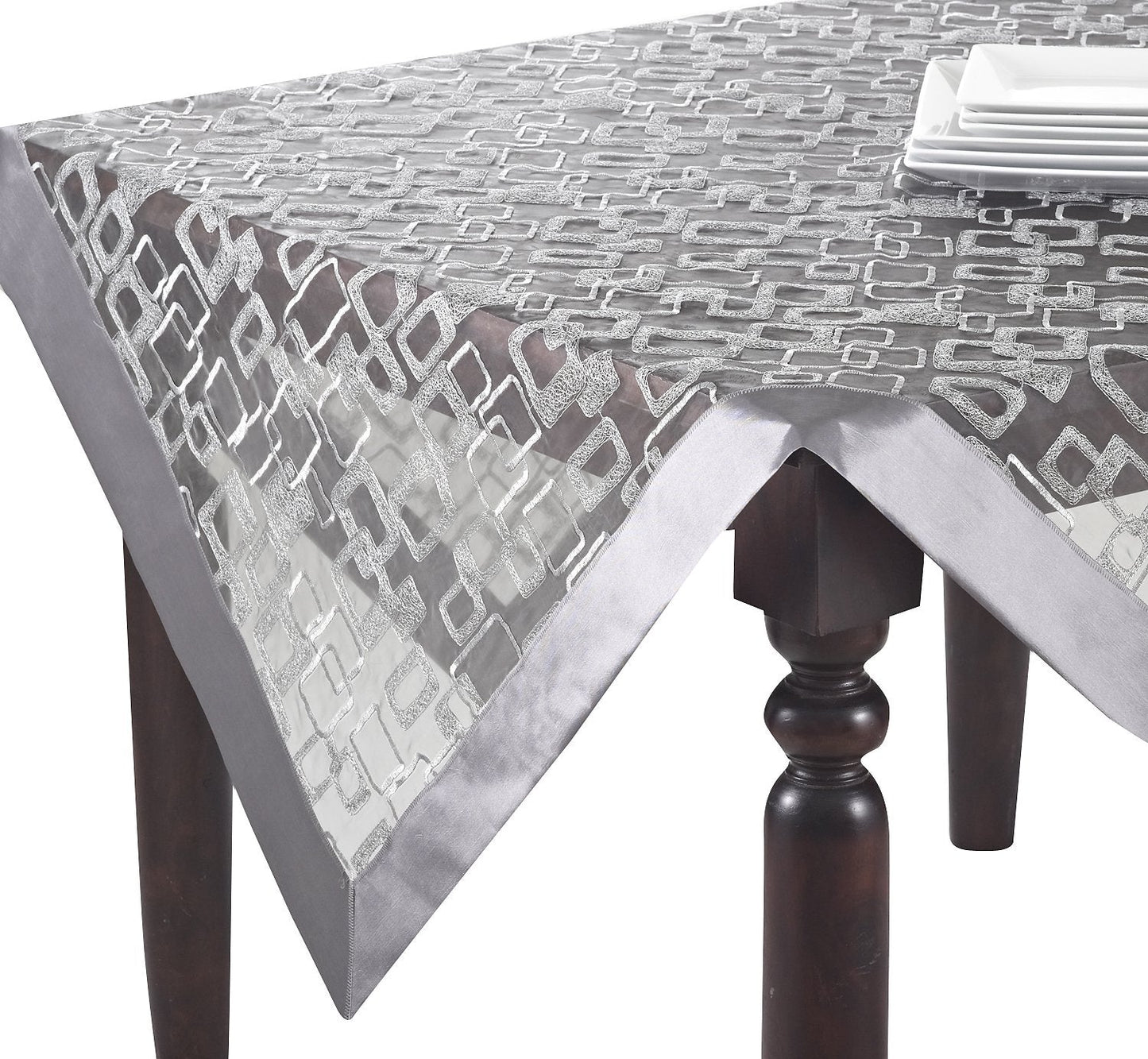 SARO LIFESTYLE 3713 Mondrian Square Tablecloth, 60-Inch, Silver