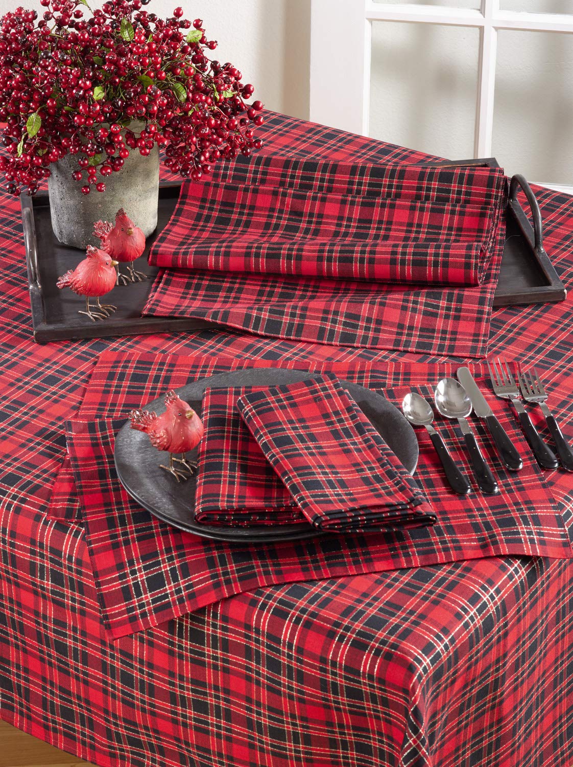 Fennco Styles Highland Holiday Red & Black Plaid Design Table Runner 16"x54"