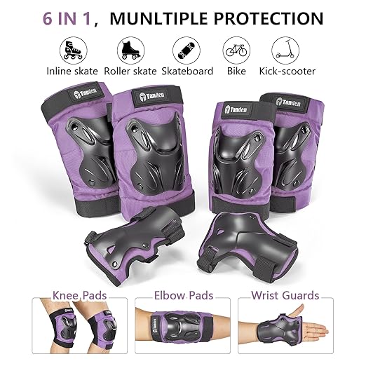 Skating Protective Gear Kids Toddler Knee Pads and Elbow Pads Set, Bike Protection for Kids Wrist Guards for Roller Skating Skateboarding Cycling Purple