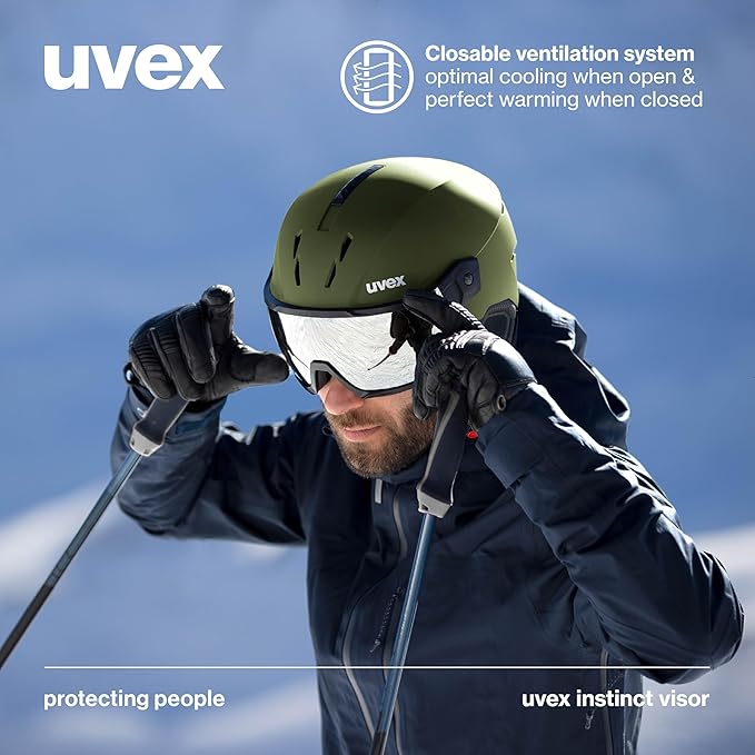 uvex Instinct Visor - Adjustable ski & Snowboard Helmet with Integrated Visor for Women & Men - White-Black Matte - Extra Large