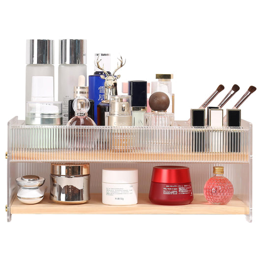 KAOTGOT Make-up-Organizer aus Kiefernholz und Acryl mit Bürsten- und Lippenstifthalter