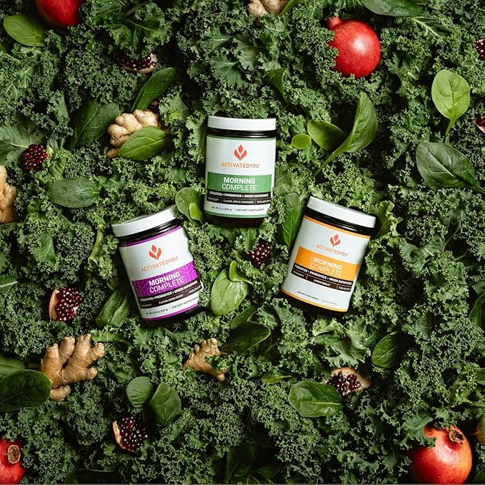 ACTIVATEDYOU Morning Complete Daily Wellness Greens Superfood Drink Mix for Gut Health w/Prebiotics, Probiotics, Antioxidants, Green Superfoods, 10 Billion CFUs (3 Pack, Apple Cinnamon)