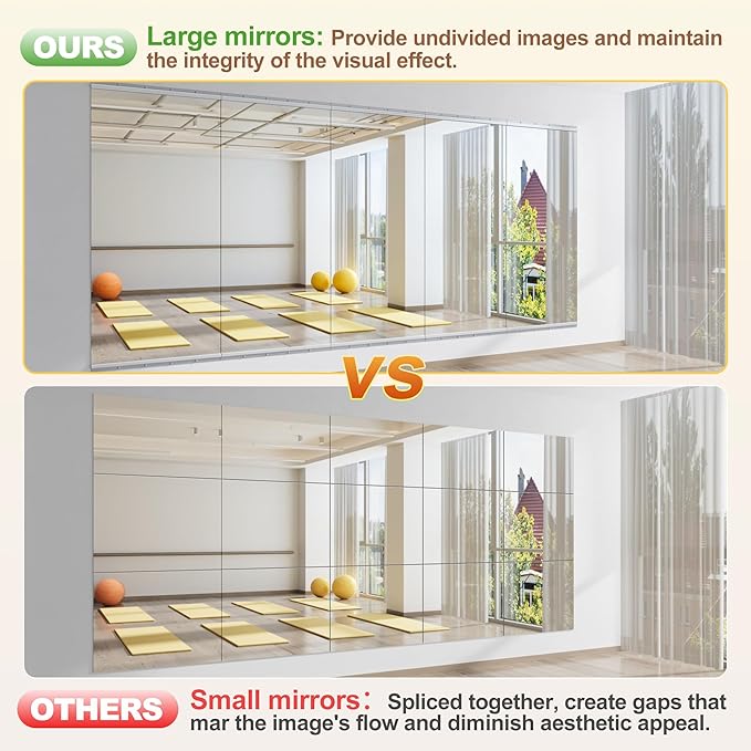 Hasipu Home Gym Mirror 83" L x 39" W - 1PC Large Full Body Mirror for Yoga, Wall-Mounted Mirrors for Fitness, Garage, Dance Studio, 0.16in Tempered Glass Frameless