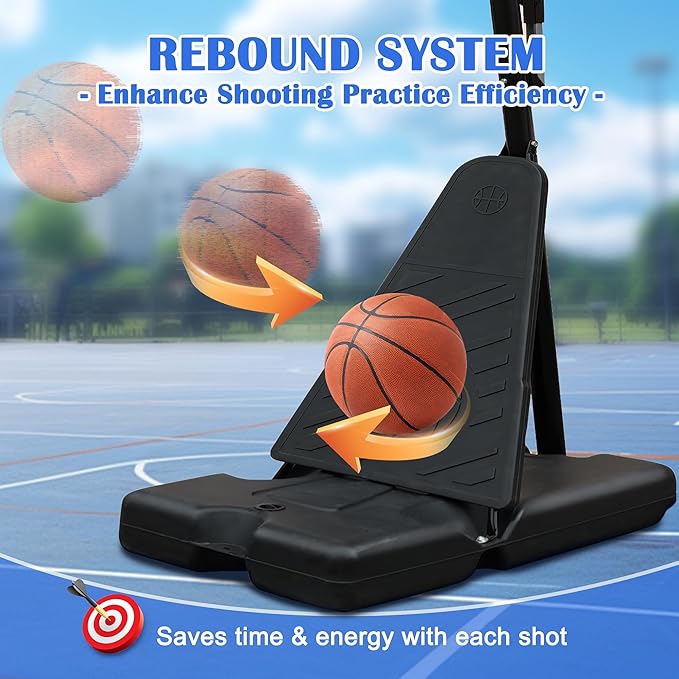 Portable Basketball Hoop with Stable Base, Basketball Hoop Goal System for Teens Adults, Heavy-Duty Steel, Adjustable Height, Easy to Move, Outdoor & Indoor Use