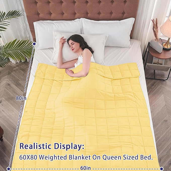 yescool Weighted Blanket for Adults (15 lbs, 60" x 80", Yellow) Cooling Heavy Blanket for Sleeping Perfect for 140-160 lbs, Queen Size Breathable Blanket with Premium Glass Bead, Machine Washable