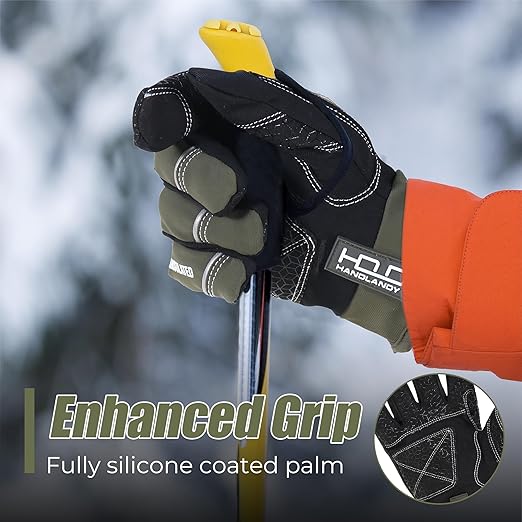 HANDLANDY Winter Insulated Work Gloves, 3M Thinsulate Thermal Water-Resistant Gloves for Men Women Touch Screen, Warm Ski Snowboard Cold Weather Gloves (Army Green, Medium)