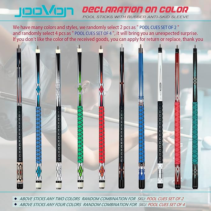 Pool Sticks Set of 4 and Pool Sticks Set of 2 with 13mm Cue Tip 58" Pool Cue with Rubber Anti-Skid Sleeve
