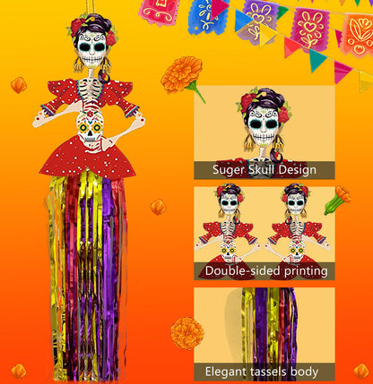 Aovaely 6 PCS Day of The Dead Sugar Skull Hanging Decorations C-Girl Group