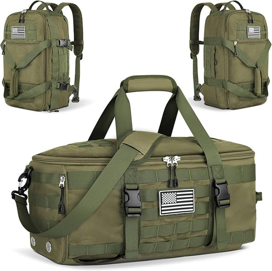 ETRONIK Gym Bags for Men Women, Military Duffle Bag Backpack with Shoe Compartment, 3 in 1 Carry on Bag Travel Backpack with Wet Pocket, Weekender Overnight Range Bag for Workout Football Gym, Green