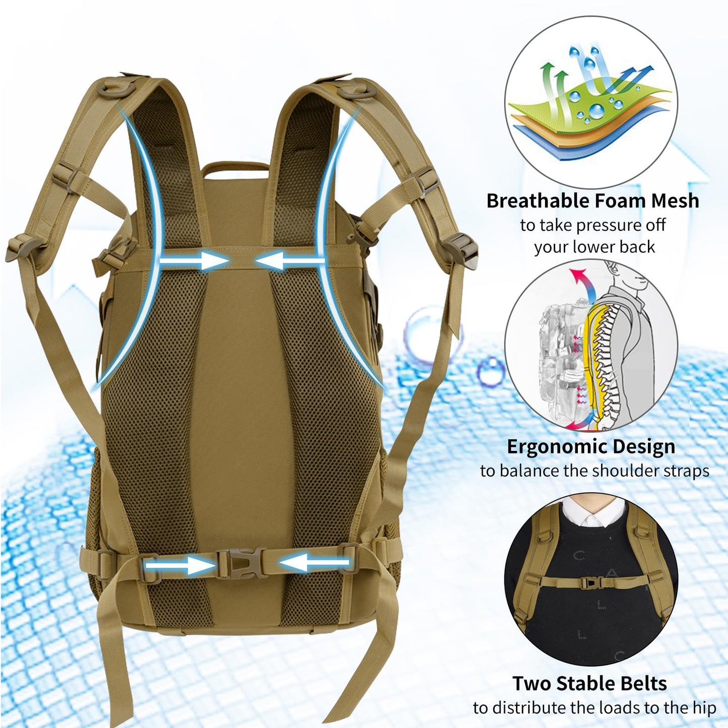 Jueachy Tactical Backpack for Men Hiking Day Pack Molle Military Rucksack Waterproof 30L EDC Bag with USA Flag Patch