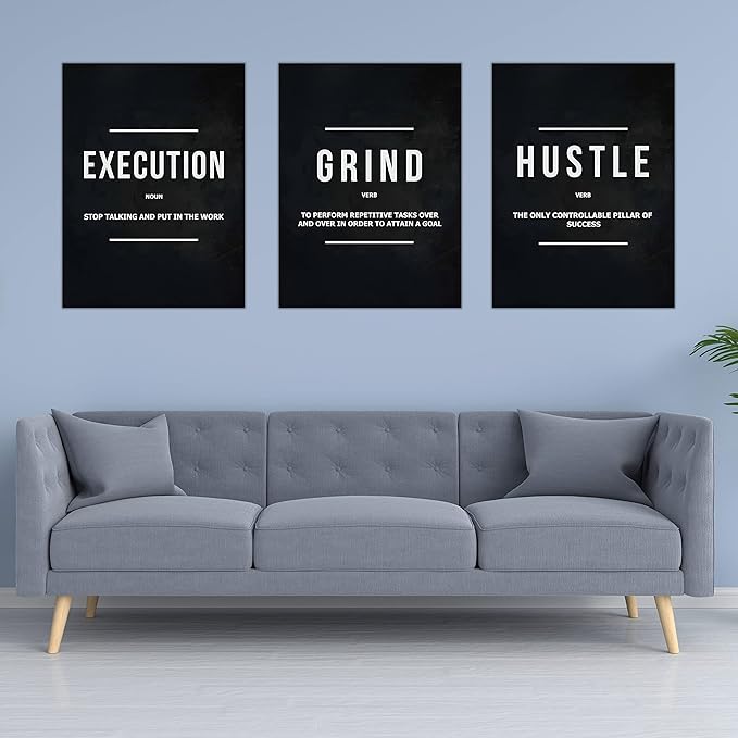 Success Canvas Painting Wall Art Quote Motivational Wall Art Execute Wall Decor 3 Pieces Black Poster Positive Inspirational Framed Artwork Prints Picture for Living Room Office 72''Wx 36''H