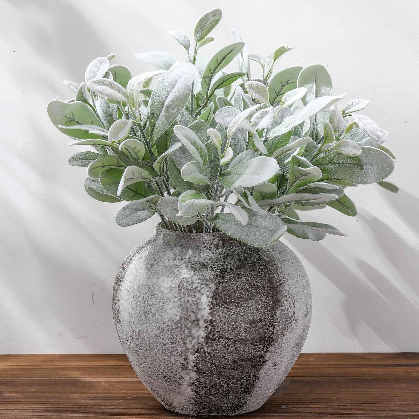 Giegxin 30 Pcs Artificial Flocked Lambs Ear Leaves 14.5" Gray Green