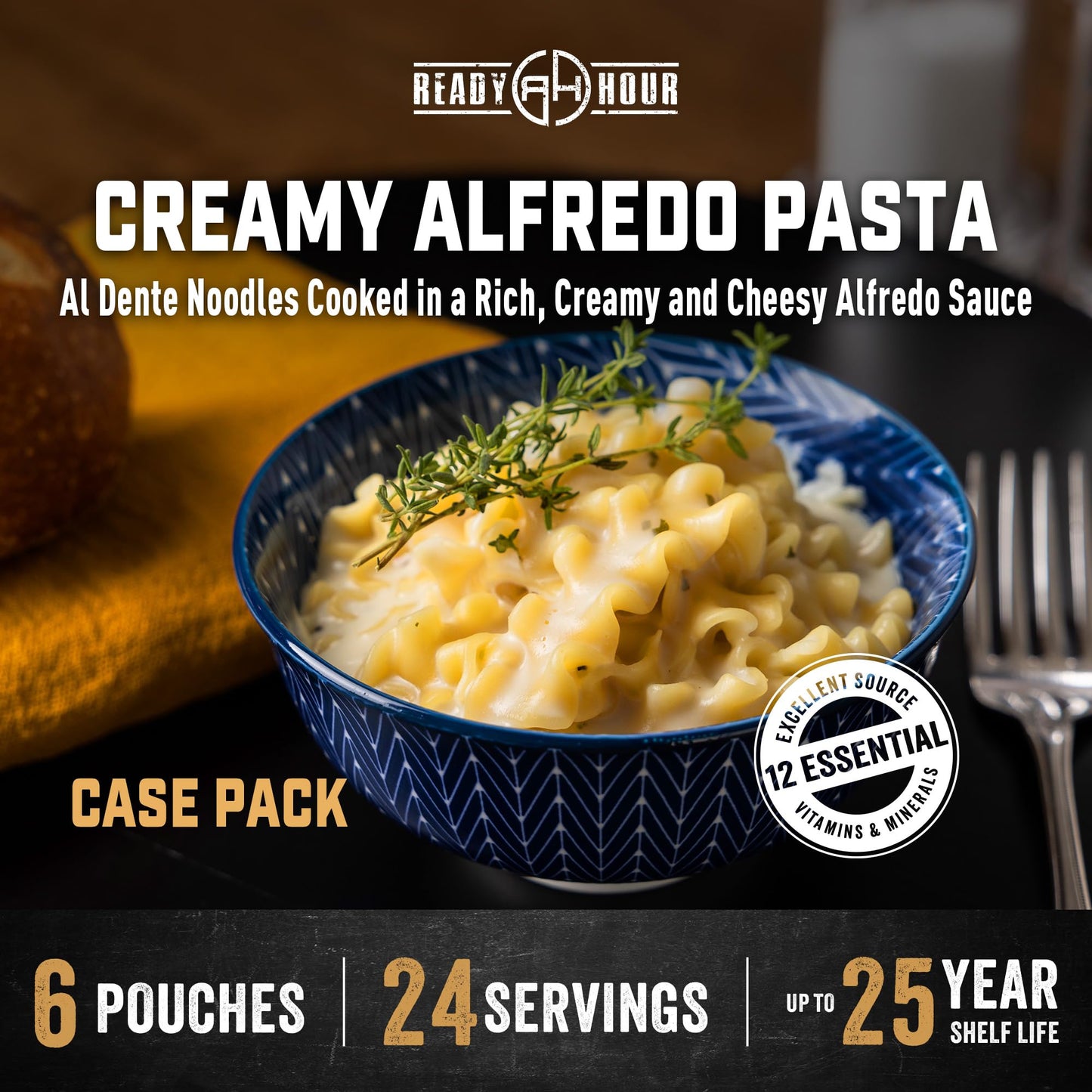 Ready Hour Mac and Cheese Case Pack (24 Servings), Freeze-Dried, Mac and Cheese Bulk, Survival Emergency and Real Non-Perishable Food, Long-Term Storage Food, 25-Year Shelf Life