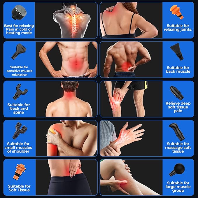 Massage Gun Deep Tissue with Heat and Cold Head, 6 Temperatures, 20 Levels & 10 Heads, Handheld Muscle Massager Gun with Carry Case, Portable Percussion Muscle Massager Gun (Black)