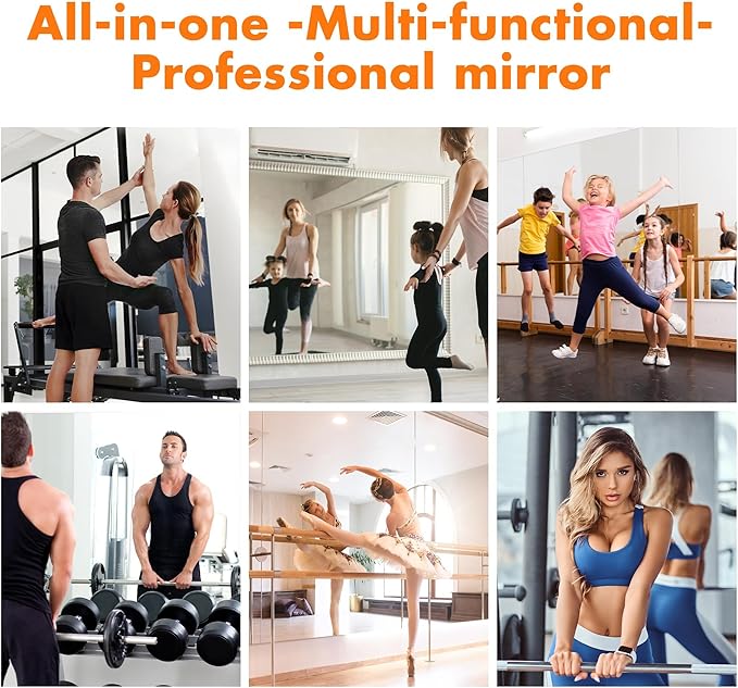 Hasipu Home Gym Mirror 55" L x 21" W - 3PCS Large Full Body Mirror for Yoga, Wall-Mounted Mirrors for Fitness, Garage, Dance Studio, 0.16in Tempered Glass Frameless