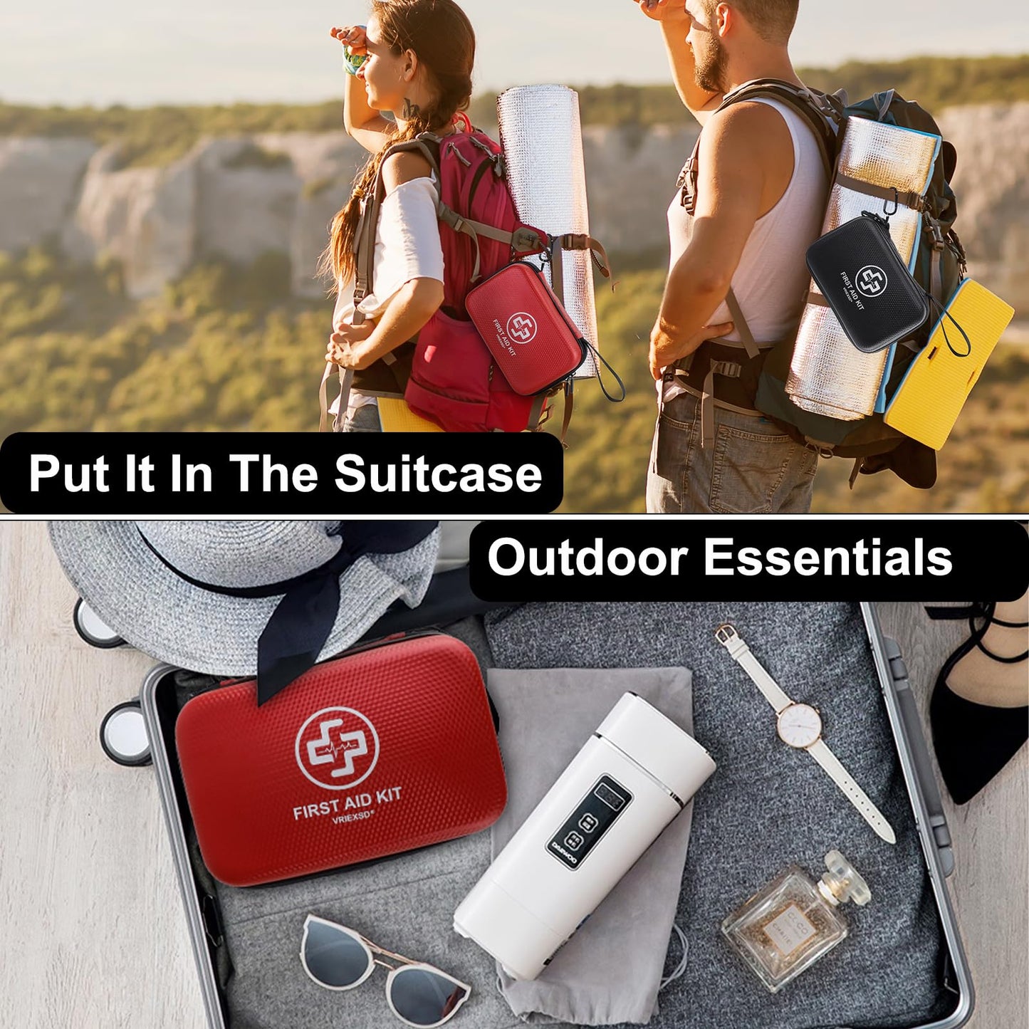 Premium First Aid Kit, 320 Piece Waterproof Hard Shell Eva First Aid Kit for Home, Camping, Cars, Hiking, Travel, Businesses & Outdoor Emergencies - Emergency Medical Kits (Red)