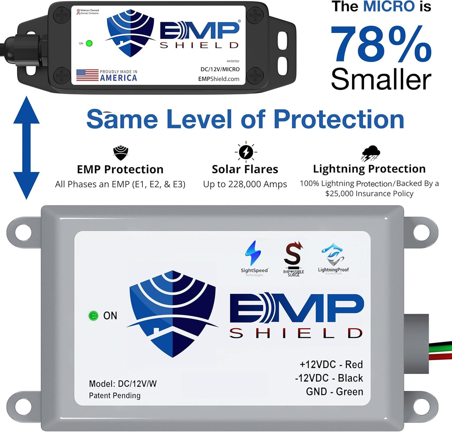 EMP Shield – Home Device & Micro Vehicle Protection Bundle (SP-120-240-RL/DC-12V-Micro) for EMP, Lightning, Solar Flare, and Surge Protection