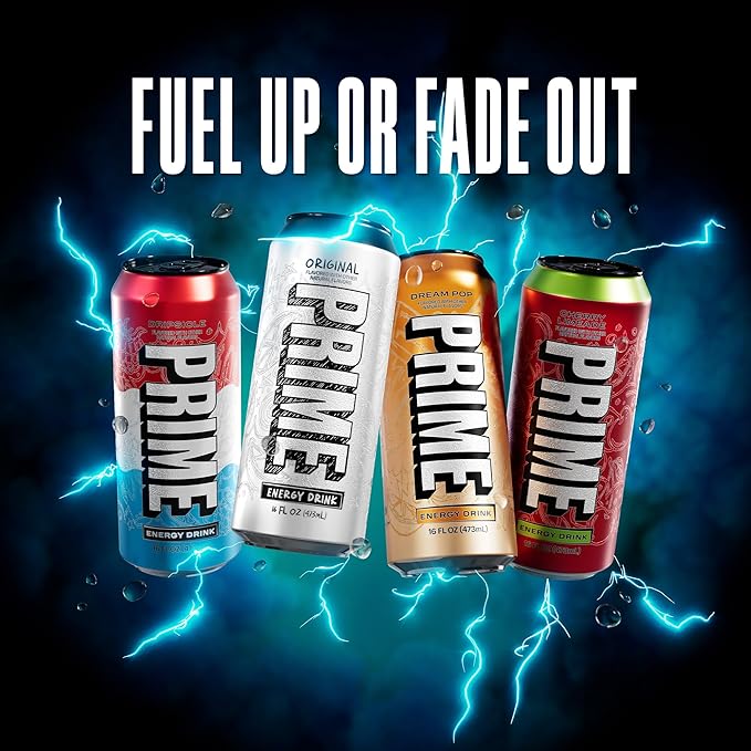 PRIME Energy ORIGINAL, Zero Sugar Energy Drink, 200mg Caffeine and 300mg of Electrolytes for Hydration, Vegan, Gluten Free,16 Fluid Ounce, 12 Pack