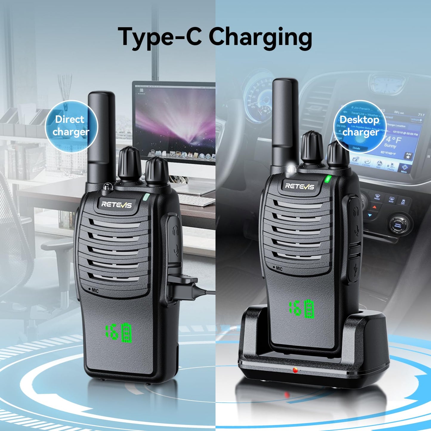 Retevis H-777 Walkie Talkies Rechargeable, 2 Way Radios Long Range, Portable FRS Two-Way Radios, Short Antenna, LED Flashlight, for Adults Family Outdoor (3 Pack)